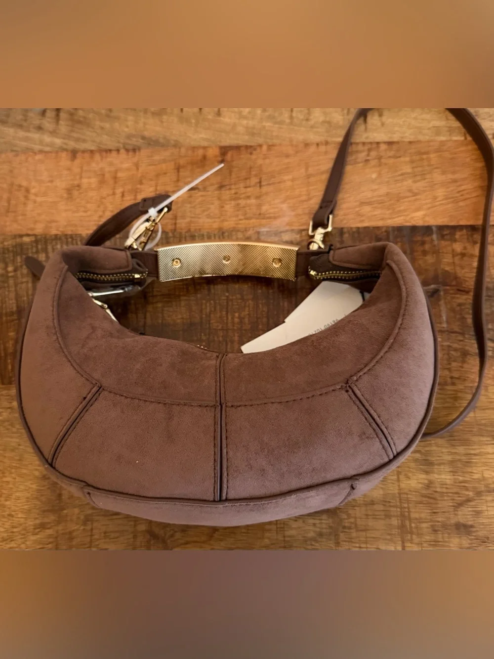 Steve Madden Chocolate Crescent Hobo with Gold Accent Bag NWT